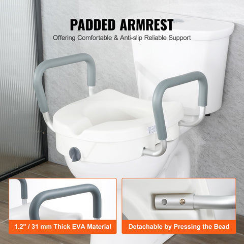 Raised Toilet Seat, 5" Height Raised, 350 lbs Weight Capacity, for Round and Elongated Toilet, Twist Lock Installation,19.1" - 21.7" Adjustable Width, for Elderly, Handicap, Patient, Pregnant, M
