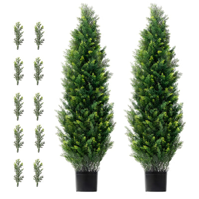 2 Pack 4' Artificial Cedar Topiary Tree Faux Plant UV Decor In/Outdoor