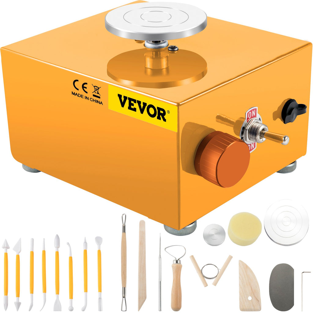 Mini Pottery Wheel, 30W 0-2000 RPM Ceramic Wheel, Adjustable Speed DIY Clay Machines, Electric Sculpting Kits with 3 Turntables Trays and 16pcs Tools for Art Craft Work Molding Gift and Home DIY