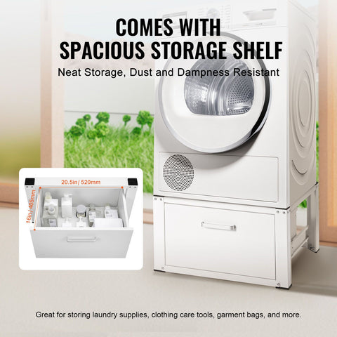 Laundry Pedestal 686mmmW x 366mmH, Washer And Dryer Base Stand Platform Universal Fit 299kg Capacity, Heavy Duty Multi-Functional Base for Washing Machine with Drawer & Rich Accessories