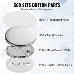 VEVOR 1.25" 32mm Button Badge Parts Supplies for Button Maker Machine 500 Sets