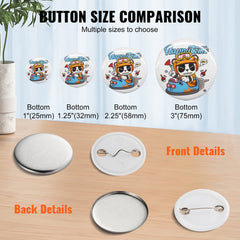 VEVOR 1.25" 32mm Button Badge Parts Supplies for Button Maker Machine 500 Sets