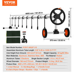 VEVOR Pool Cover Reel, Aluminum Solar Cover Reel 14 ft, Inground Swimming Pool Cover Reel Set with Rubber Wheels and Sandbags, Fits for 3-14 ft Width Swimming Pools
