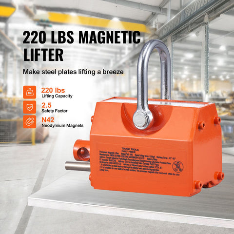 Magnetic Lifter, 100 kg/220 lbs Pulling Capacity, 2.5 Safety Factor, Neodymium & Steel, Lifting Magnet with Release, Permanent Lift Magnets, Heavy Duty Magnet for Hoist, Shop Crane, Block, Board