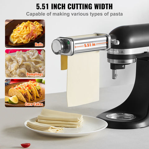 Pasta Attachment for KitchenAid Stand Mixer, Stainless Steel Pasta Sheet Roller Attachment, Pasta Maker Machine Accessory with 8 Adjustable Thickness Knob, KitchenAid Pasta Attachment by VEVOR