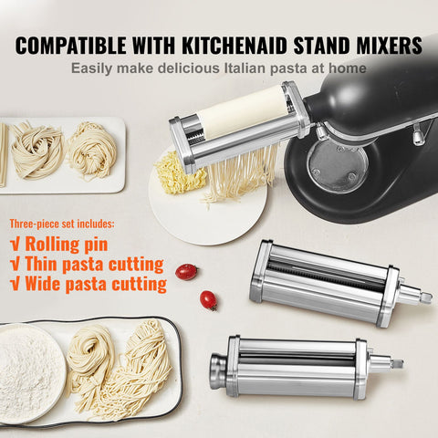 3Pcs Pasta Attachment for KitchenAid Stand Mixer Pasta Roller Cutter Set