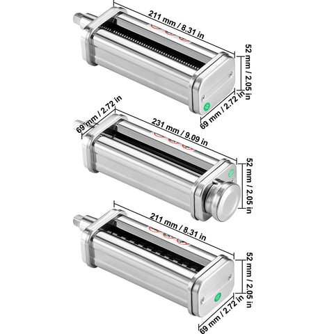 3Pcs Pasta Attachment for KitchenAid Stand Mixer Pasta Roller Cutter Set