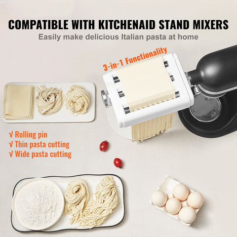 Pasta Attachment for KitchenAid Stand Mixer, 3-IN-1 Stainless Steel Pasta Roller Cutter Set Including Pasta Sheet Roller, Spaghetti and Fettuccine Cutter, 8 Adjustable Thickness Knob Pasta Maker