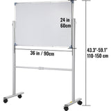 Mobile Dry Erase Board Magnetic Whiteboard w/ Stand 60 x 90cm Double Sided