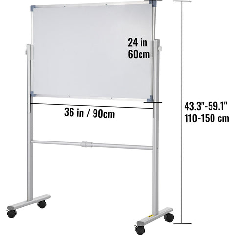 Mobile Dry Erase Board Magnetic Whiteboard w/ Stand 60 x 90cm Double Sided