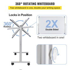 VEVOR Mobile Dry Erase Board Magnetic Whiteboard w/ Stand 60 x 90cm Double Sided