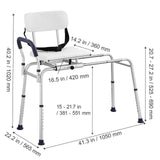 Sliding Tub Transfer Bench Shower Chair & Cut-Out Seat Reversible Backrest