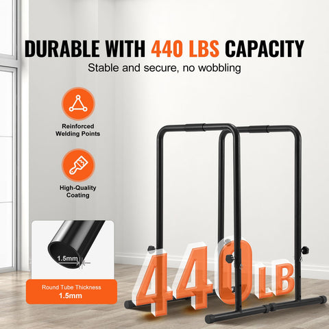 Dip Bars, 200 kg Capacity, Heave Duty Dip Stand Station with Adjustable Height, Fitness Workout Dip Bar Station Stabilizer Parallette Push Up Stand, Parallel Bars for Strength Training Home Gym