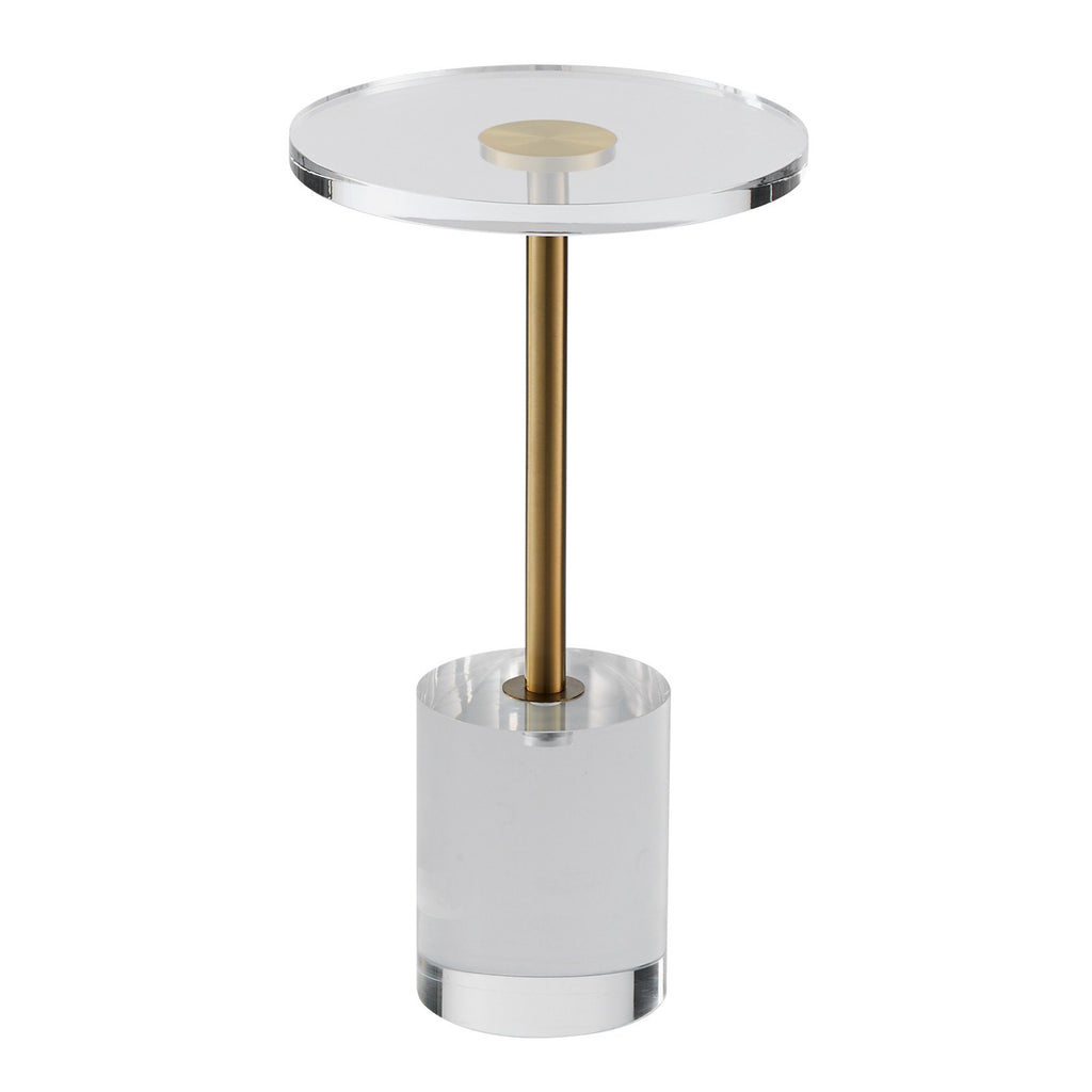 Clear Acrylic End Table, Acrylic Side Table with a Solid Base, 11.9 x 11.9 inch Round Tabletop, 21.4 inch High, for Coffee, Drink, Food, Snack used in Living Room, Bedroom, and Study