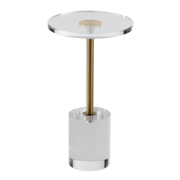 Clear Acrylic End Table, Acrylic Side Table with a Solid Base, 11.9 x 11.9 inch Round Tabletop, 21.4 inch High, for Coffee, Drink, Food, Snack used in Living Room, Bedroom, and Study