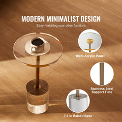 VEVOR Clear Acrylic End Table, Acrylic Side Table with a Solid Base, 11.9 x 11.9 inch Round Tabletop, 21.4 inch High, for Coffee, Drink, Food, Snack used in Living Room, Bedroom, and Study