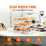 Pastry Display Case, 3-Tier Commercial Countertop Bakery Display Case, Acrylic Display Box with Rear Door Access & Removable Shelves, Keep Fresh for Donut Bagels Cake Cookie