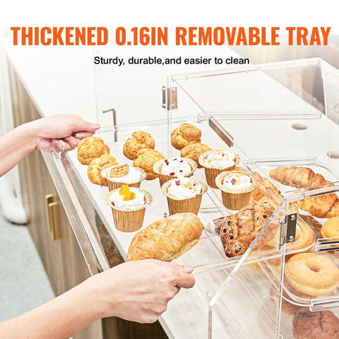 Pastry Display Case, 3-Tier Commercial Countertop Bakery Display Case, Acrylic Display Box with Rear Door Access & Removable Shelves, Keep Fresh for Donut Bagels Cake Cookie