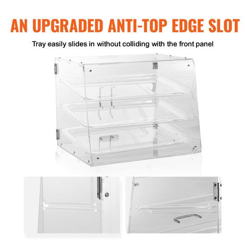 Pastry Display Case, 3-Tier Commercial Countertop Bakery Display Case, Acrylic Display Box with Rear Door Access & Removable Shelves, Keep Fresh for Donut Bagels Cake Cookie