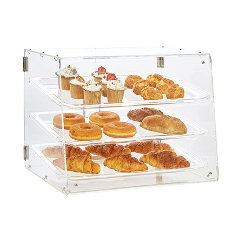 Pastry Display Case, 3-Tier Commercial Countertop Bakery Display Case, Acrylic Display Box with Rear Door Access & Removable Shelves, Keep Fresh for Donut Bagels Cake Cookie