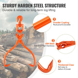 Log Skidding Tongs, 45.7cm 2 Claw Log Lifting Tongs, Heavy Duty Rotating Steel Lumber Skidding Tongs, 350 kg Loading Capacity, Log Lifting, Handling, Dragging & Carrying Tool