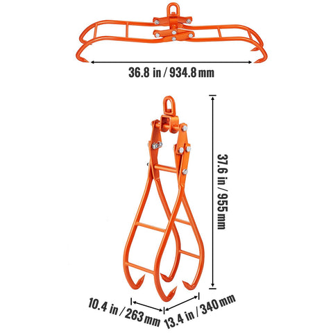 Timber Claw Hook, 36 inch 4 Claw Log Grapple for Logging Tongs, Swivel Steel Log Lifting Tongs, Eagle Claws Design with 3307 lbs/1500 kg Loading Capacity for Tractors, ATVs, Trucks, Forklifts