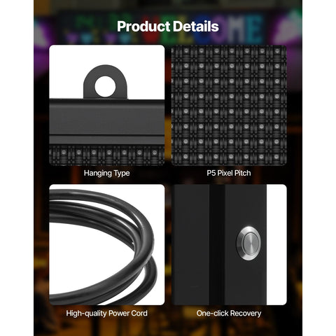 27x14in Programmable LED Sign Digital Scrolling Display Board P5 Fullcolor