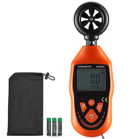Handheld Anemometer, -10℃ to 45℃, Digital Wind Speed Meter Gauge with LED Backlight Screen, Measures Wind Velocity Wind Temperature Air Flow Wind Chill, for Sailing Surfing Drone Flying HVAC