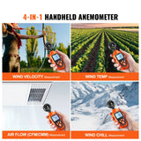 Handheld Anemometer, -10℃ to 45℃, Digital Wind Speed Meter Gauge with LED Backlight Screen, Measures Wind Velocity Wind Temperature Air Flow Wind Chill, for Sailing Surfing Drone Flying HVAC