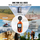 Handheld Anemometer, -10℃ to 45℃, Digital Wind Speed Meter Gauge with LED Backlight Screen, Measures Wind Velocity Wind Temperature Air Flow Wind Chill, for Sailing Surfing Drone Flying HVAC