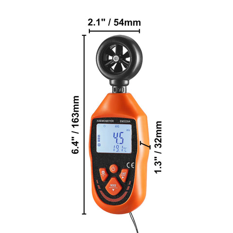 Handheld Anemometer, -10℃ to 45℃, Digital Wind Speed Meter Gauge with LED Backlight Screen, Measures Wind Velocity Wind Temperature Air Flow Wind Chill, for Sailing Surfing Drone Flying HVAC