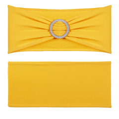 VEVOR Stretch Spandex Chair Sashes, Chair Slipcover and Stretch Chair Sash with Round Buckle, Elastic Chair Bands, Fitting Wedding, Holiday, Banquet, Party Chair Decoration (100 PCS Golden Yellow)