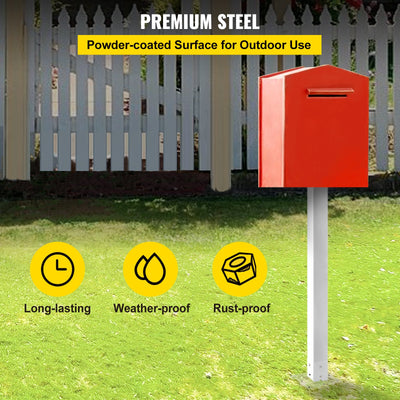 Mailbox Post, 43"" High Mailbox Stand, White Powder-Coated Mail Box Post Kit, Q235 Steel Post Stand Surface Mount Post for Sidewalk and Street Curbside, Universal Mail Post for Outdoor Mailbox