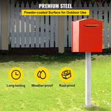 Mailbox Post, 43"" High Mailbox Stand, White Powder-Coated Mail Box Post Kit, Q235 Steel Post Stand Surface Mount Post for Sidewalk and Street Curbside, Universal Mail Post for Outdoor Mailbox