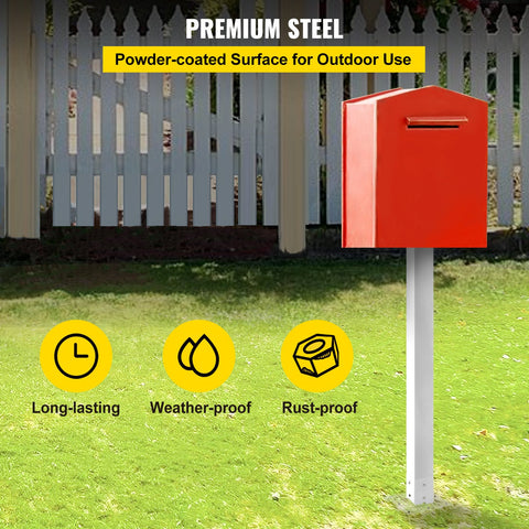 Mailbox Post, 43"" High Mailbox Stand, White Powder-Coated Mail Box Post Kit, Q235 Steel Post Stand Surface Mount Post for Sidewalk and Street Curbside, Universal Mail Post for Outdoor Mailbox