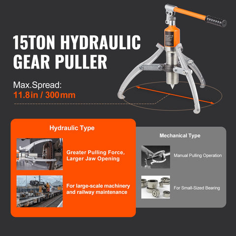 Hydraulic Gear Puller 15 Ton Wheel Pulley Bearing 2 or 3-Jaw with Case