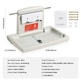 Wall-Mounted Baby Changing Station, Horizontal Foldable Diaper Change Table with Safety Straps and Hanging Rods, Use in Commercial Bathrooms, Daycare Centers for Newborns & Infant
