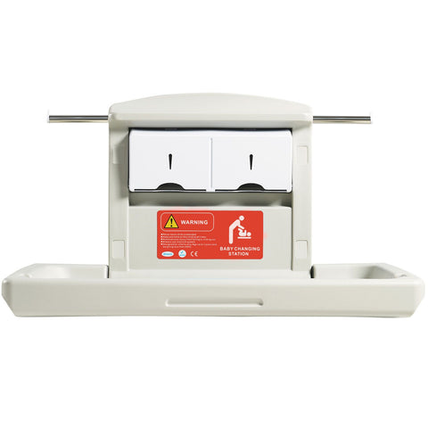 Wall-Mounted Baby Changing Station, Horizontal Foldable Diaper Change Table with Safety Straps and Hanging Rods, Use in Commercial Bathrooms, Daycare Centers for Newborns & Infant
