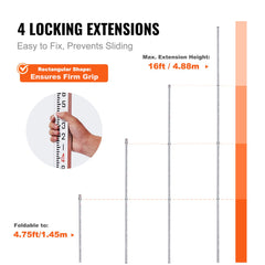 VEVOR Measuring Rod 16-Feet/8ths 4 Sections Telescopic Grade Rod 1/8in w/ Bag