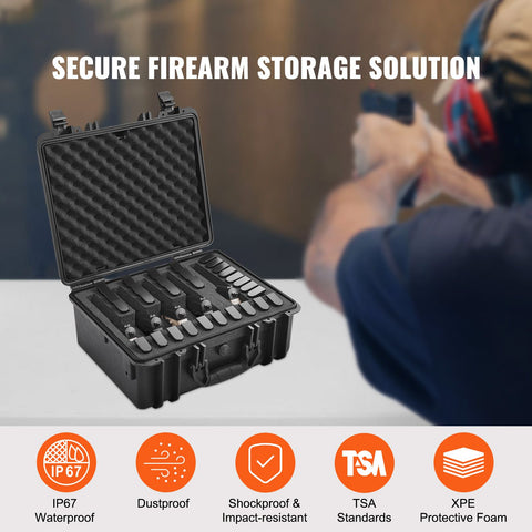 Hard Pistol Cases with Pre-cut Lining Lockable Pistol Case for 5 Pistol