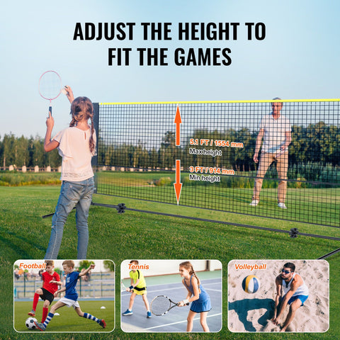 Badminton Net, Height Adjustable Volleyball Net, 10ft Wide Foldable Pickleball Net, Portable Easy Setup Tennis Net Set with Poles, Stand and Carry Bag, for Kids Backyard Game Indoor Outdoor Use