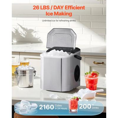 Portable Countertop Ice Maker 26Lbs/24H Self-Cleaning with Scoop Basket