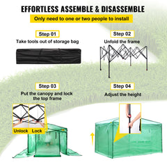 VEVOR 12\'x 8\'x 8\' Pop-Up Greenhouse, Set Up in Minutes, Portable Greenhouse with Doors & Windows. High Strength PE Cover & Powder-Coated Steel Construction