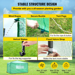 VEVOR 12\'x 8\'x 8\' Pop-Up Greenhouse, Set Up in Minutes, Portable Greenhouse with Doors & Windows. High Strength PE Cover & Powder-Coated Steel Construction