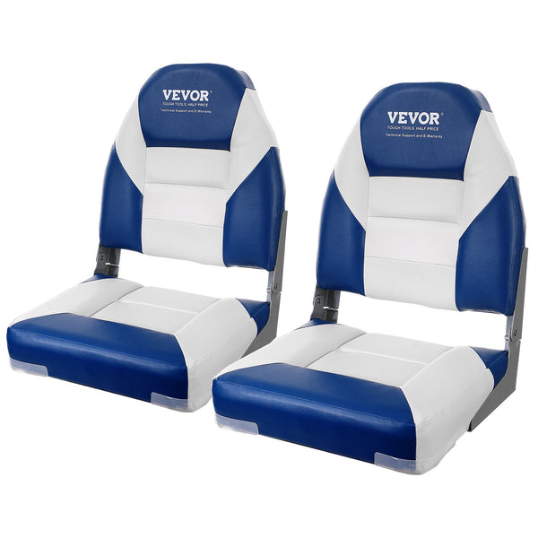 Boat Seats, 555 mm High Back Boat Seat, Folding Boat Chair with Thickened Sponge Padding and Hinge, Fold-Down Boat Captain Chairs for Fishing Boat, Sightseeing Boat, Speedboat, Canoe, 2-Pack