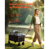 Collapsible Wagon Carts, 120L & 225LBS Folding Wagons with All-Terrain Wheels, Heavy Duty Outdoor Utility Cart with Adjustable Handle, Portable Camping Cart for Beach Grocery Garden Black