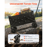 Collapsible Wagon Carts, 120L & 225LBS Folding Wagons with All-Terrain Wheels, Heavy Duty Outdoor Utility Cart with Adjustable Handle, Portable Camping Cart for Beach Grocery Garden Black