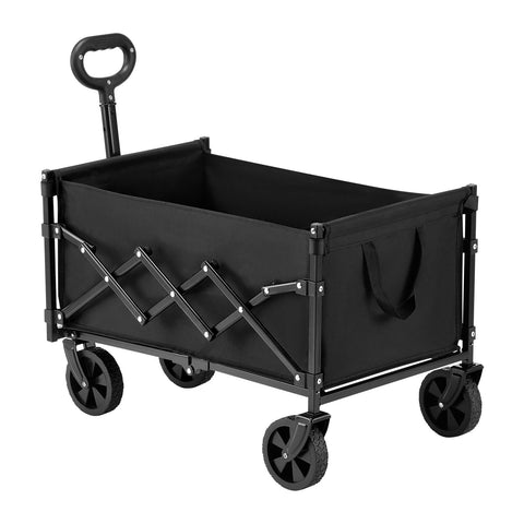 Collapsible Wagon Carts, 120L & 225LBS Folding Wagons with All-Terrain Wheels, Heavy Duty Outdoor Utility Cart with Adjustable Handle, Portable Camping Cart for Beach Grocery Garden Black