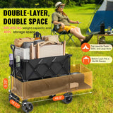 Foldable Double Decker Wagon, 400L Collapsible Wagon Cart with All-Terrain Wheels, Heavy Duty Folding Wagon Cart 350-450 lb Weight Capacity for Camping, Shopping, Garden, 52" Extra Long Extender