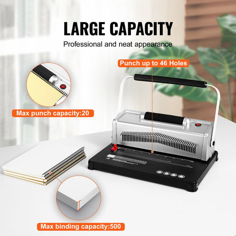 Coil Spiral Binding Machine, Manual Book Maker with Electric Binding, 46-Holes Binding 500 Sheets Punch Binder, with 100pcs 5/16'' Coil Binding Spines, for Letter Size, A4, A5